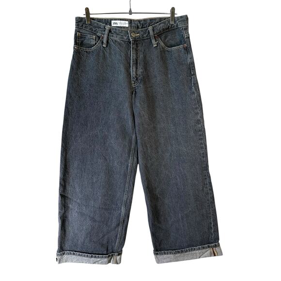 Zara TRF Womens Baggy Wide Leg Relaxed Fit Jeans Cuffed Gray Size US 8 Y2K Style - Picture 1 of 13